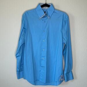 Brio 1818 Men’s Contemporary Fit Stretch Cotton Dress Shirt Blue | Size Medium